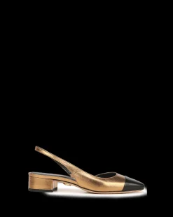 Veronica Beard Flats & Loafers|Party Dressing*Cecile Cap-Toe Leather Slingback Gold/Black
