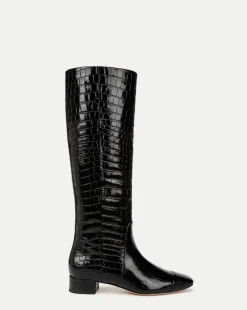 Veronica Beard Boots & Booties*Cecile Croc-Embossed Tall Boot in Black