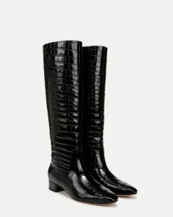 Veronica Beard Boots & Booties*Cecile Croc-Embossed Tall Boot in Black