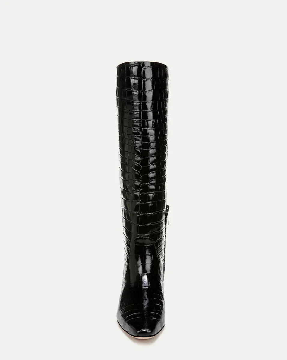 Veronica Beard Boots & Booties*Cecile Croc-Embossed Tall Boot in Black