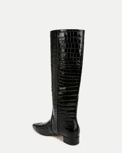 Veronica Beard Boots & Booties*Cecile Croc-Embossed Tall Boot in Black
