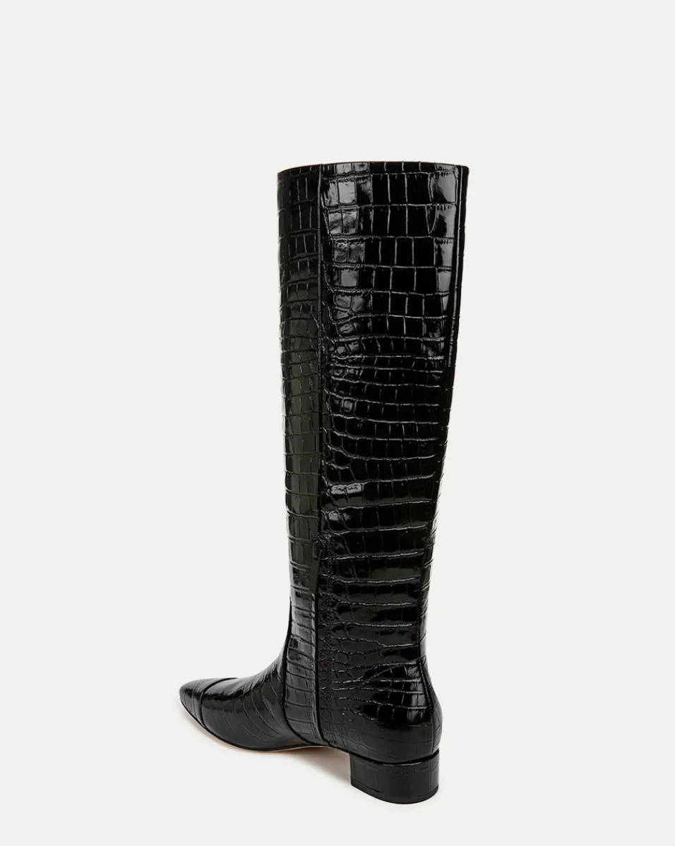 Veronica Beard Boots & Booties*Cecile Croc-Embossed Tall Boot in Black