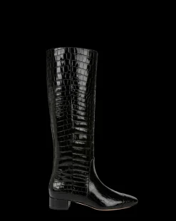 Veronica Beard Boots & Booties*Cecile Croc-Embossed Tall Boot in Black