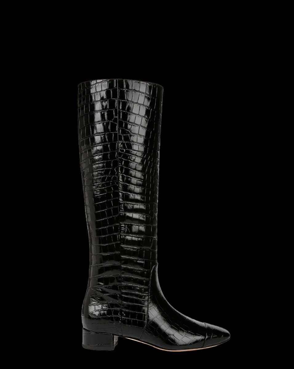 Veronica Beard Boots & Booties*Cecile Croc-Embossed Tall Boot in Black