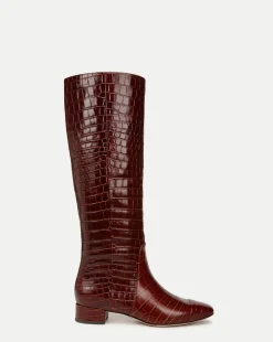 Veronica Beard Boots & Booties*Cecile Croc-Embossed Tall Boot Wide-Calf Sepia
