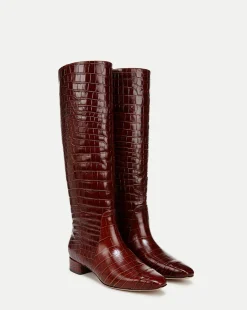 Veronica Beard Boots & Booties*Cecile Croc-Embossed Tall Boot Wide-Calf Sepia