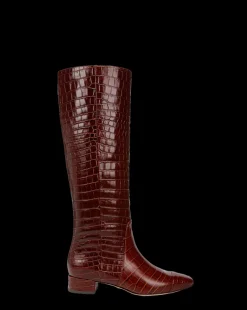 Veronica Beard Boots & Booties*Cecile Croc-Embossed Tall Boot Wide-Calf Sepia