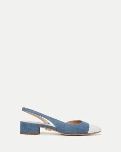 Veronica Beard Flats & Loafers*Cecile Denim Cap-Toe Slingback in Denim/Coconut