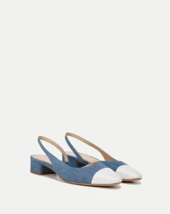 Veronica Beard Flats & Loafers*Cecile Denim Cap-Toe Slingback in Denim/Coconut