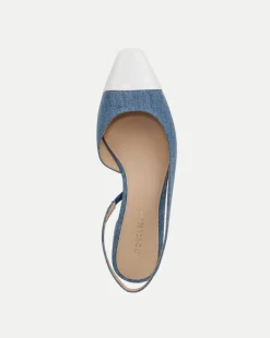 Veronica Beard Flats & Loafers*Cecile Denim Cap-Toe Slingback in Denim/Coconut