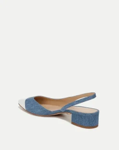 Veronica Beard Flats & Loafers*Cecile Denim Cap-Toe Slingback in Denim/Coconut