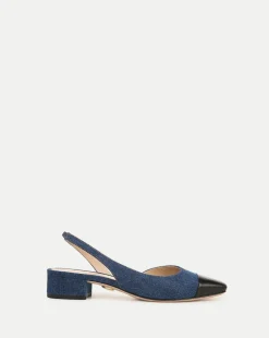 Veronica Beard Flats & Loafers*Cecile Denim Cap-Toe Slingback in Indigo/Black
