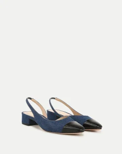 Veronica Beard Flats & Loafers*Cecile Denim Cap-Toe Slingback in Indigo/Black