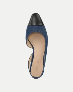 Veronica Beard Flats & Loafers*Cecile Denim Cap-Toe Slingback in Indigo/Black