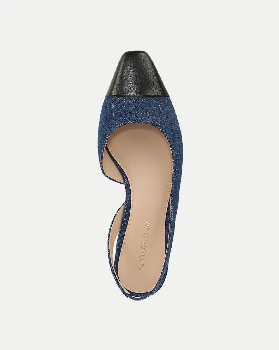 Veronica Beard Flats & Loafers*Cecile Denim Cap-Toe Slingback in Indigo/Black