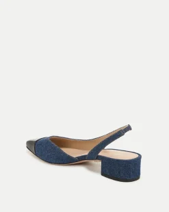 Veronica Beard Flats & Loafers*Cecile Denim Cap-Toe Slingback in Indigo/Black