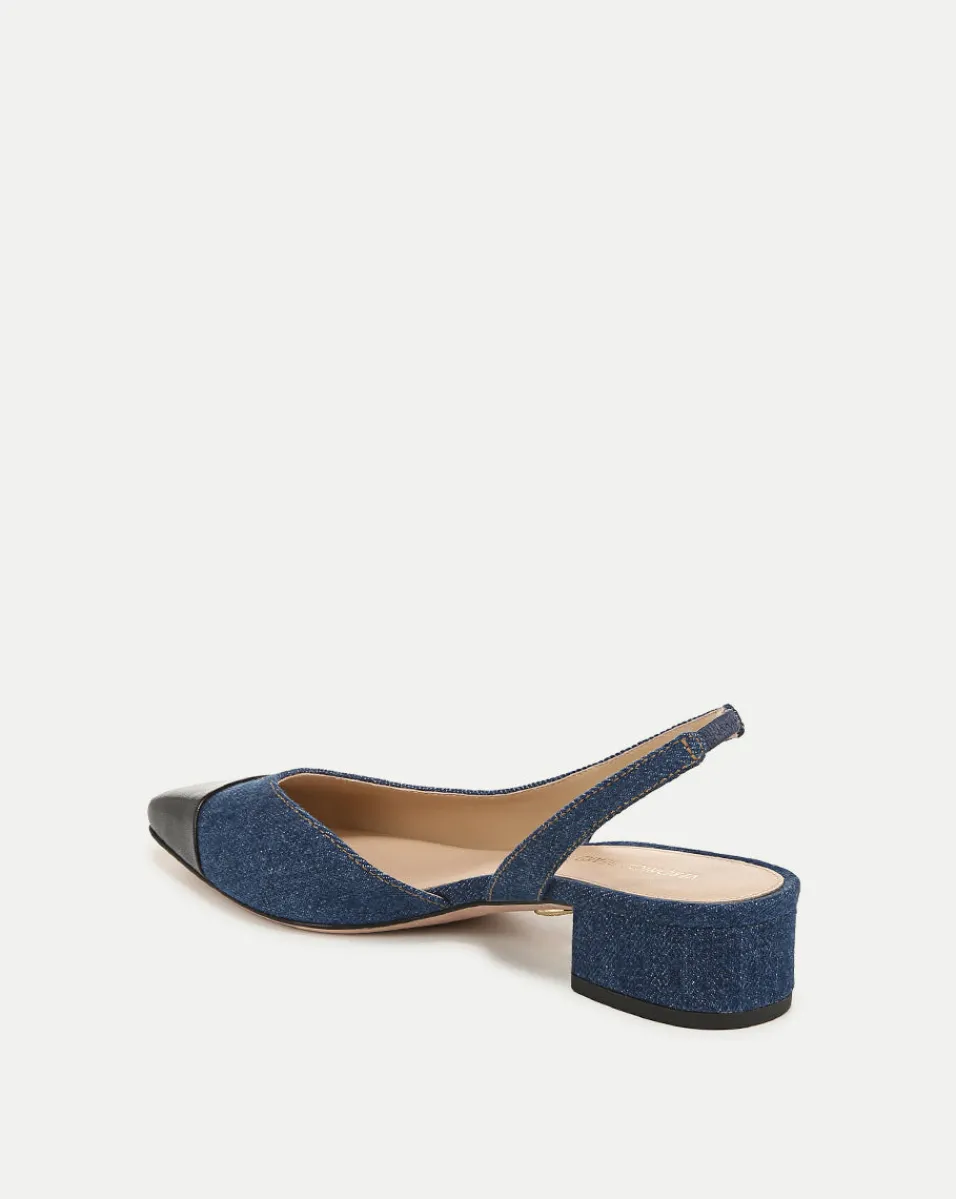 Veronica Beard Flats & Loafers*Cecile Denim Cap-Toe Slingback in Indigo/Black