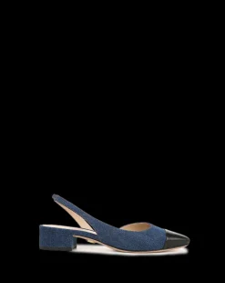 Veronica Beard Flats & Loafers*Cecile Denim Cap-Toe Slingback in Indigo/Black