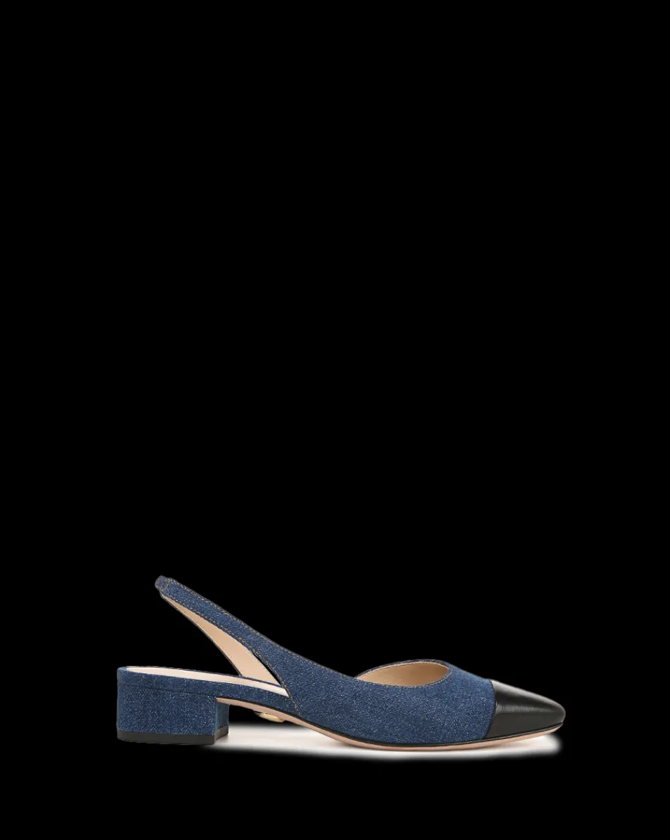 Veronica Beard Flats & Loafers*Cecile Denim Cap-Toe Slingback in Indigo/Black