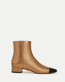 Veronica Beard Boots & Booties*Cecile Leather Cap-Toe Bootie in Gold/Black