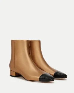 Veronica Beard Boots & Booties*Cecile Leather Cap-Toe Bootie in Gold/Black