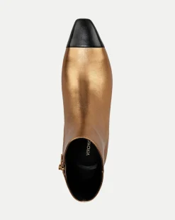 Veronica Beard Boots & Booties*Cecile Leather Cap-Toe Bootie in Gold/Black