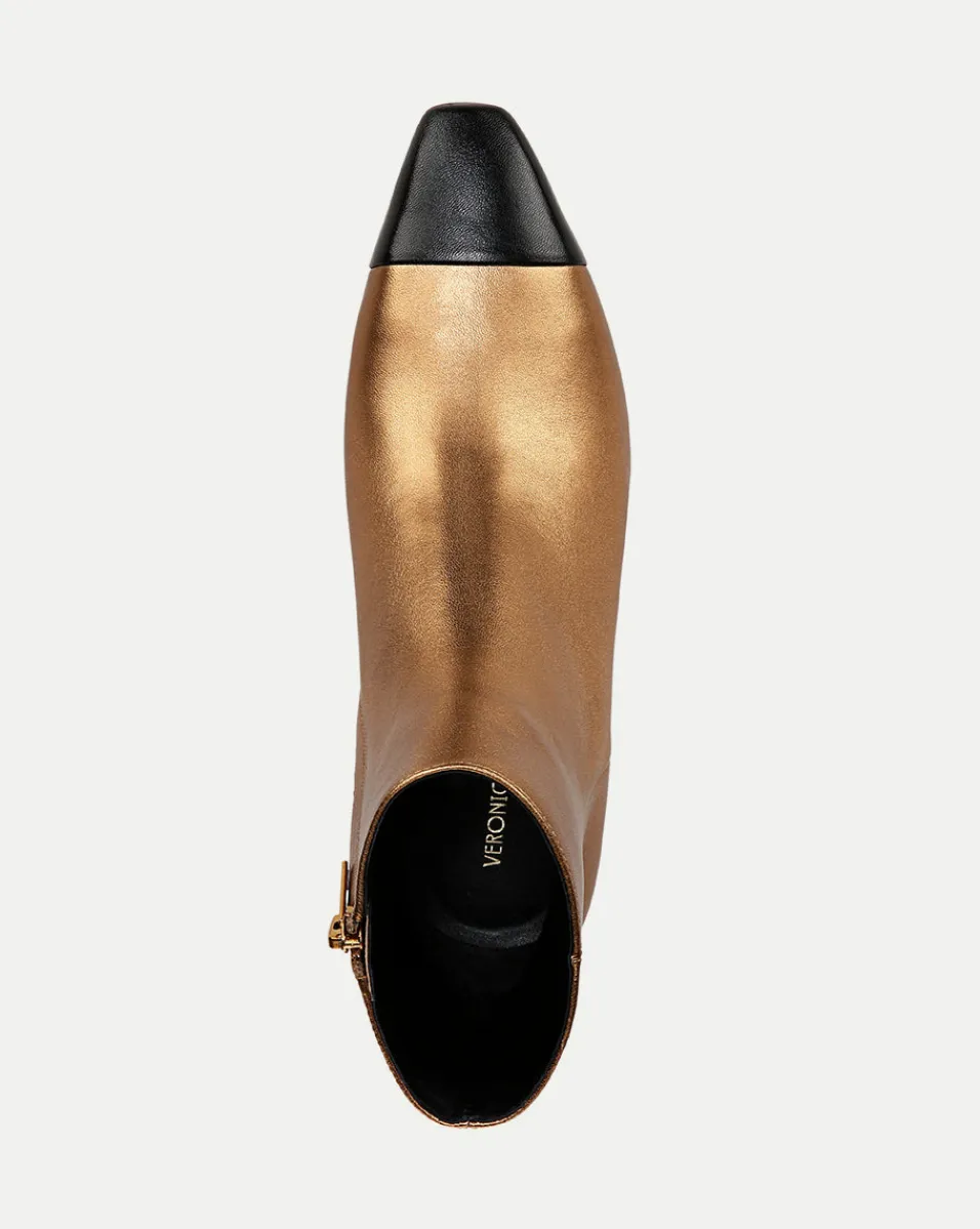 Veronica Beard Boots & Booties*Cecile Leather Cap-Toe Bootie in Gold/Black