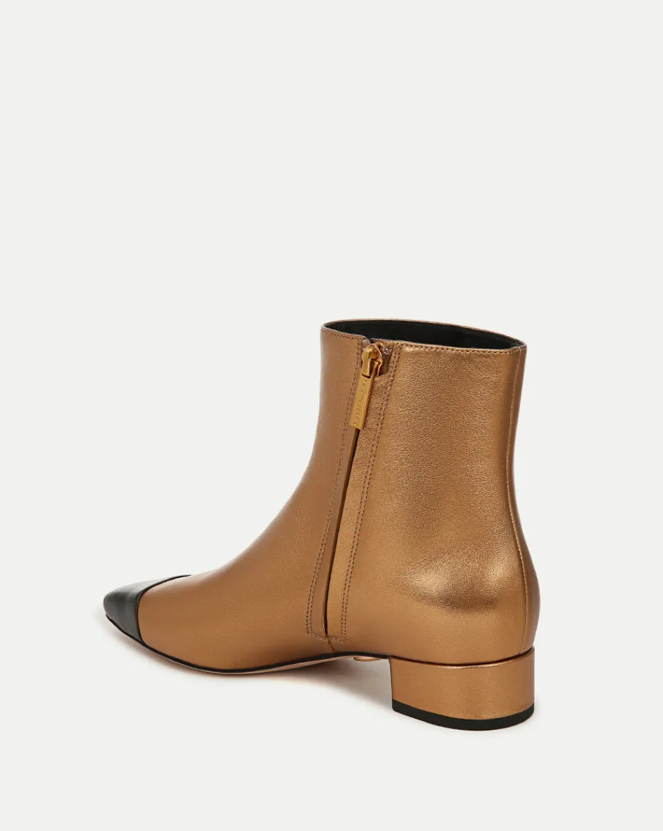 Veronica Beard Boots & Booties*Cecile Leather Cap-Toe Bootie in Gold/Black