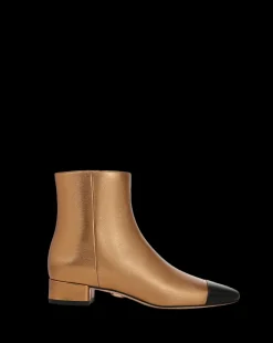 Veronica Beard Boots & Booties*Cecile Leather Cap-Toe Bootie in Gold/Black