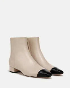 Veronica Beard Boots & Booties*Cecile Leather Cap-Toe Bootie in Ecru/Black