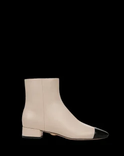 Veronica Beard Boots & Booties*Cecile Leather Cap-Toe Bootie in Ecru/Black