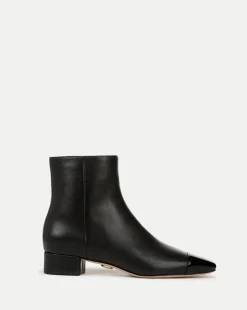 Veronica Beard Boots & Booties*Cecile Leather Cap-Toe Bootie in Black/Black