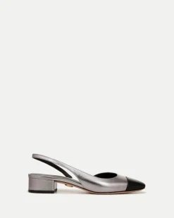 Veronica Beard Flats & Loafers*Cecile Leather Cap-Toe Slingback in Silver/Black