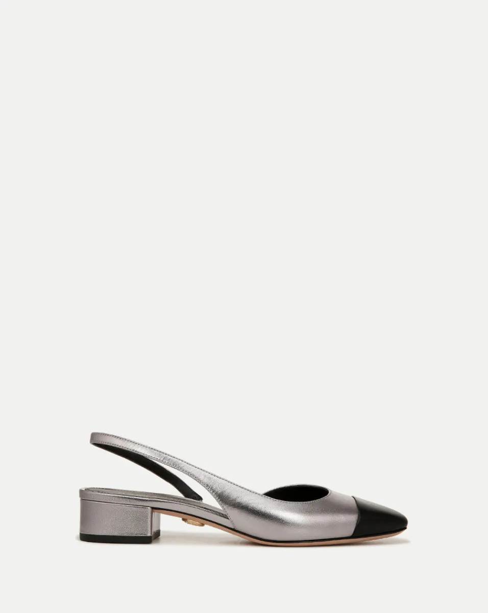 Veronica Beard Flats & Loafers*Cecile Leather Cap-Toe Slingback in Silver/Black