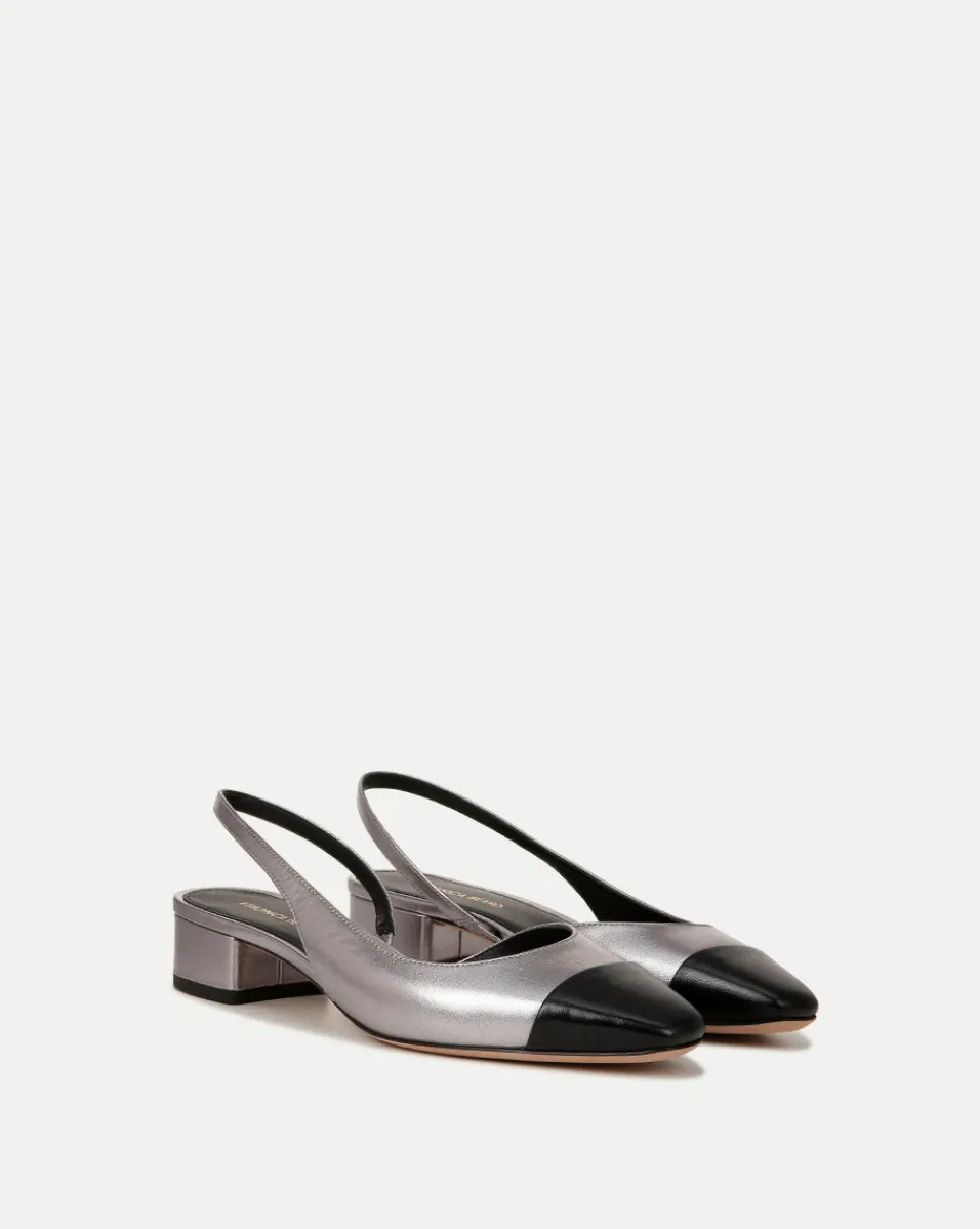 Veronica Beard Flats & Loafers*Cecile Leather Cap-Toe Slingback in Silver/Black