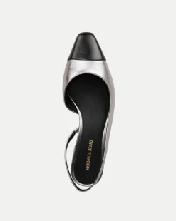Veronica Beard Flats & Loafers*Cecile Leather Cap-Toe Slingback in Silver/Black