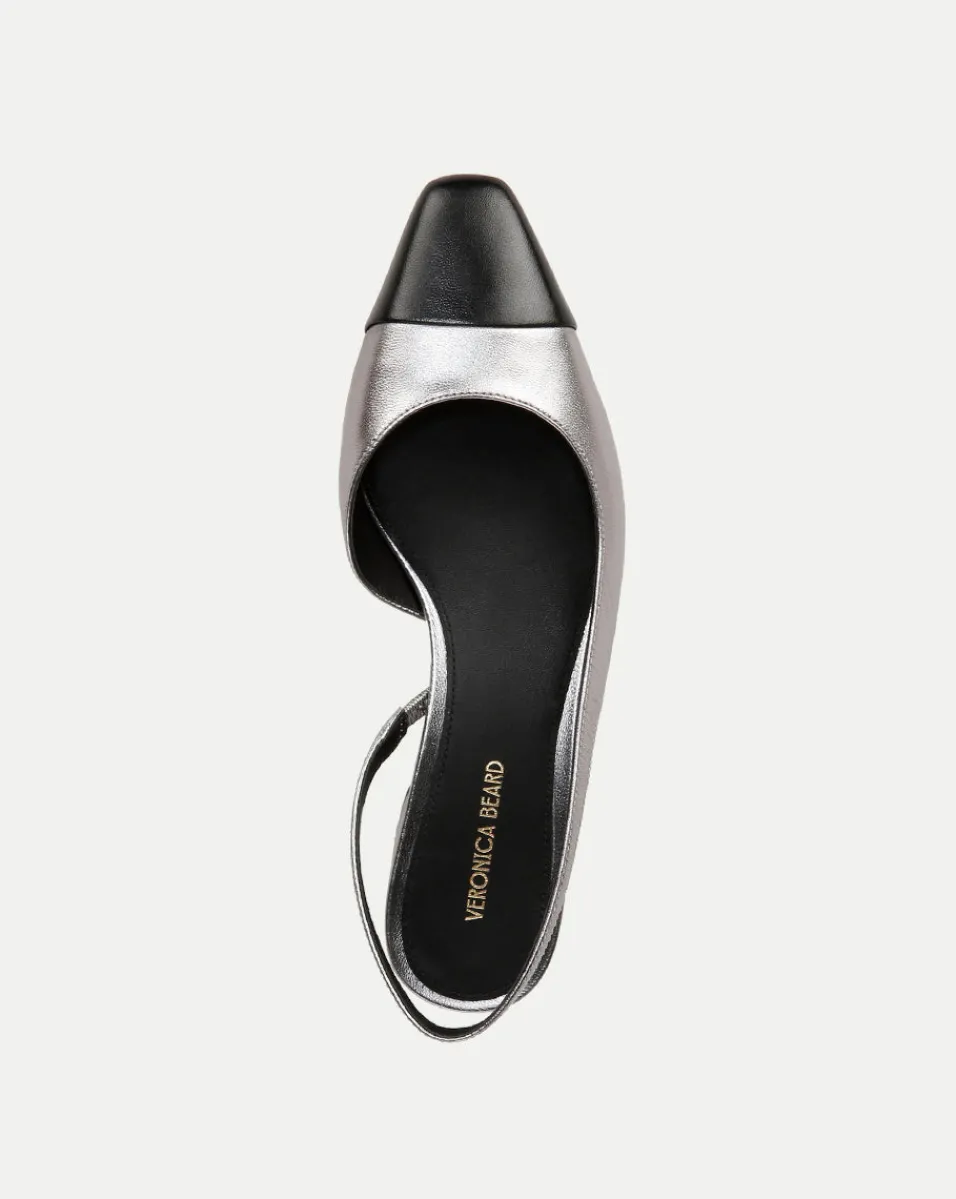 Veronica Beard Flats & Loafers*Cecile Leather Cap-Toe Slingback in Silver/Black