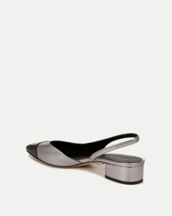 Veronica Beard Flats & Loafers*Cecile Leather Cap-Toe Slingback in Silver/Black
