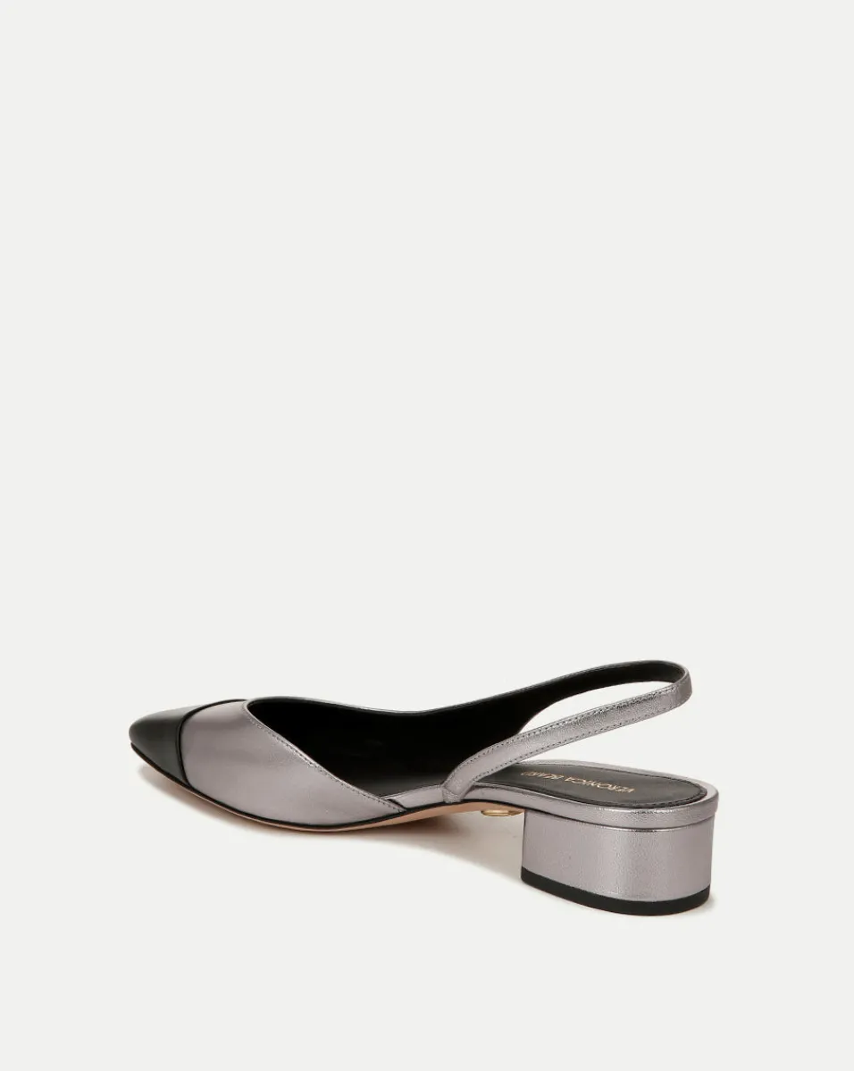 Veronica Beard Flats & Loafers*Cecile Leather Cap-Toe Slingback in Silver/Black