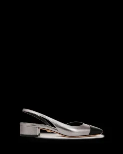 Veronica Beard Flats & Loafers*Cecile Leather Cap-Toe Slingback in Silver/Black