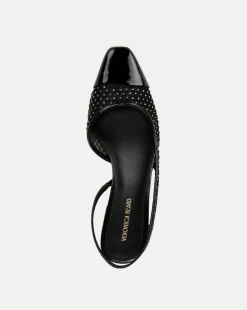 Veronica Beard Flats & Loafers|Party Dressing*Cecile Rhinestone Mesh Cap-Toe Slingback in Black Rhinestone BlackRhinestone