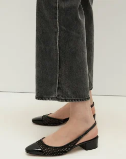 Veronica Beard Flats & Loafers|Party Dressing*Cecile Rhinestone Mesh Cap-Toe Slingback in Black Rhinestone BlackRhinestone