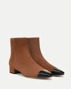 Veronica Beard Boots & Booties*Cecile Suede Cap-Toe Bootie in Cedar/Black