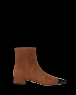 Veronica Beard Boots & Booties*Cecile Suede Cap-Toe Bootie in Cedar/Black