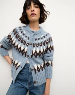Veronica Beard Sweaters|Tops*Christina Fairisle Cardigan in Smoke Blue Multi SmokeBlueMulti