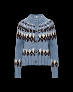 Veronica Beard Sweaters|Tops*Christina Fairisle Cardigan in Smoke Blue Multi SmokeBlueMulti