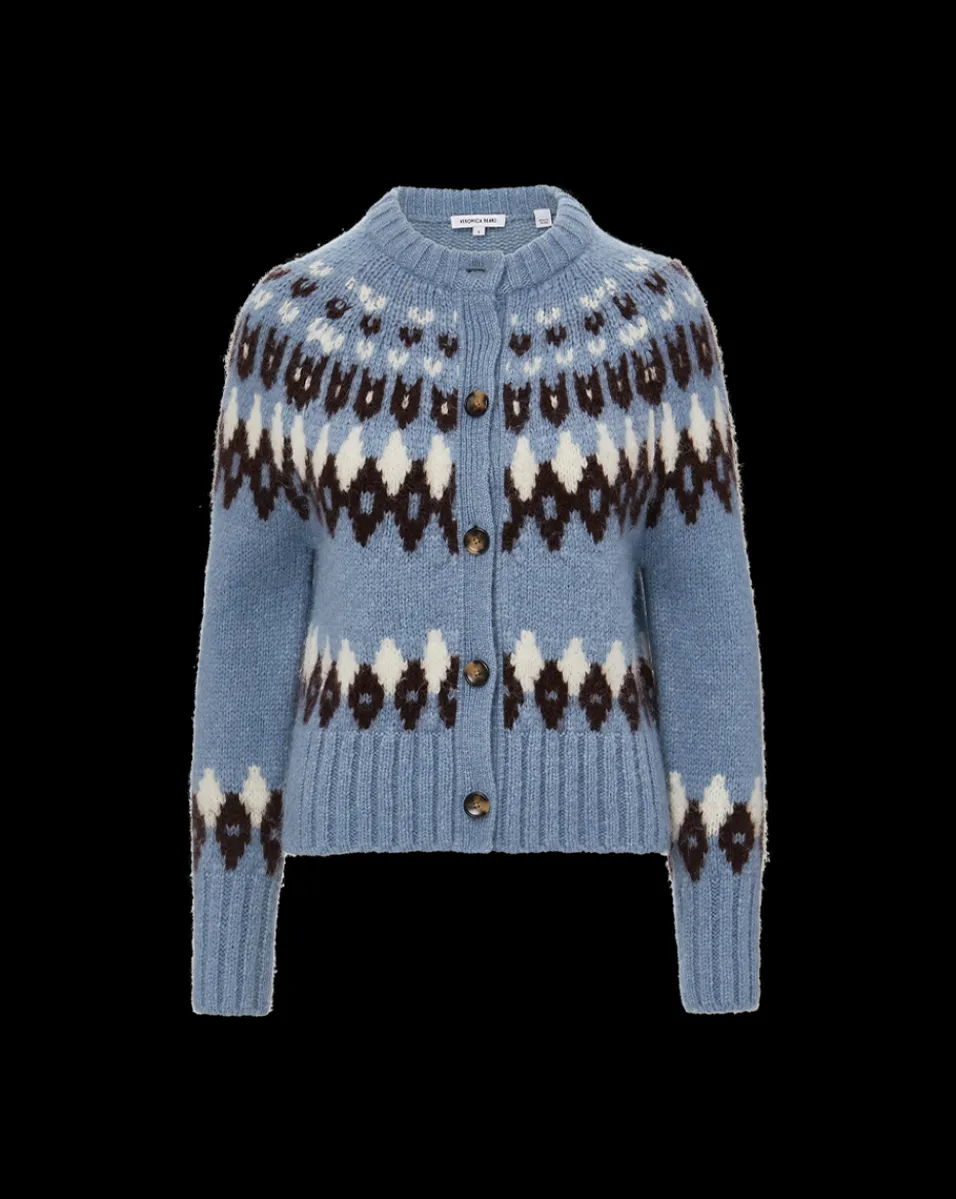 Veronica Beard Sweaters|Tops*Christina Fairisle Cardigan in Smoke Blue Multi SmokeBlueMulti