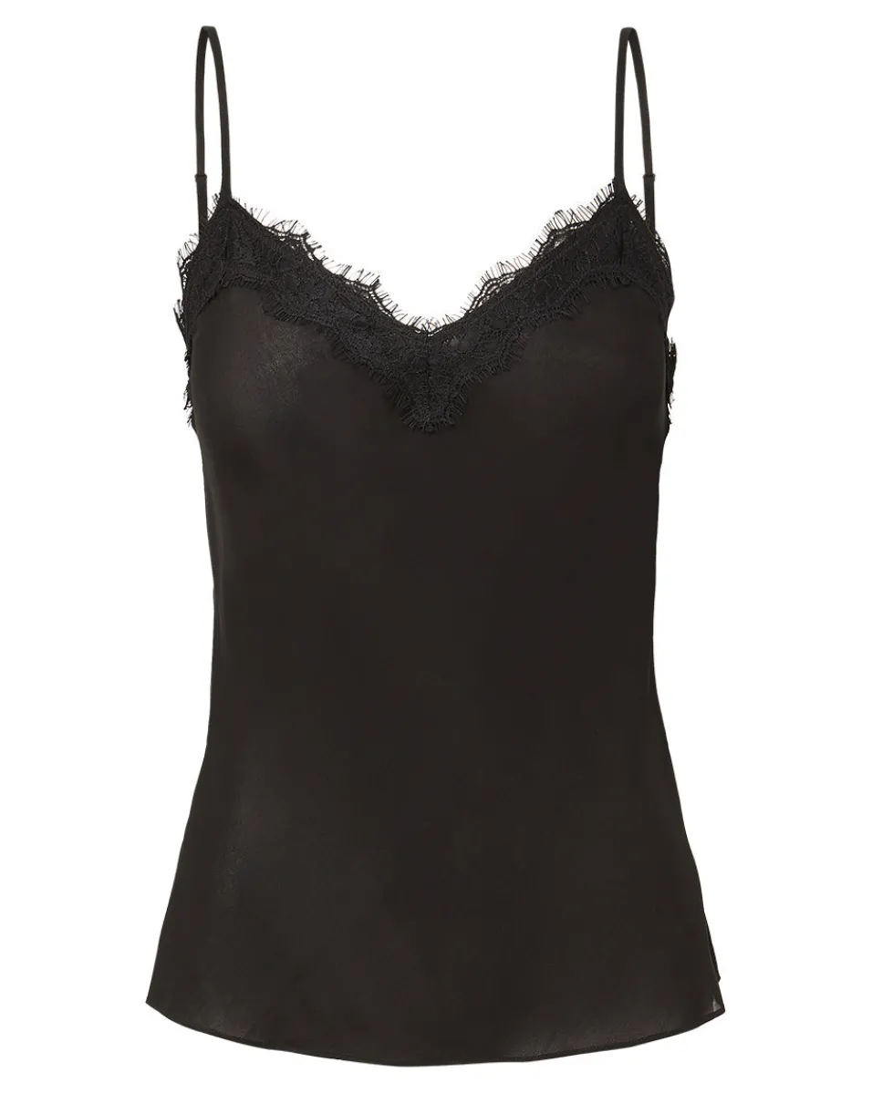 Veronica Beard Tops*Ciarlo Lace-Trim Tank Silk Camisole in Black