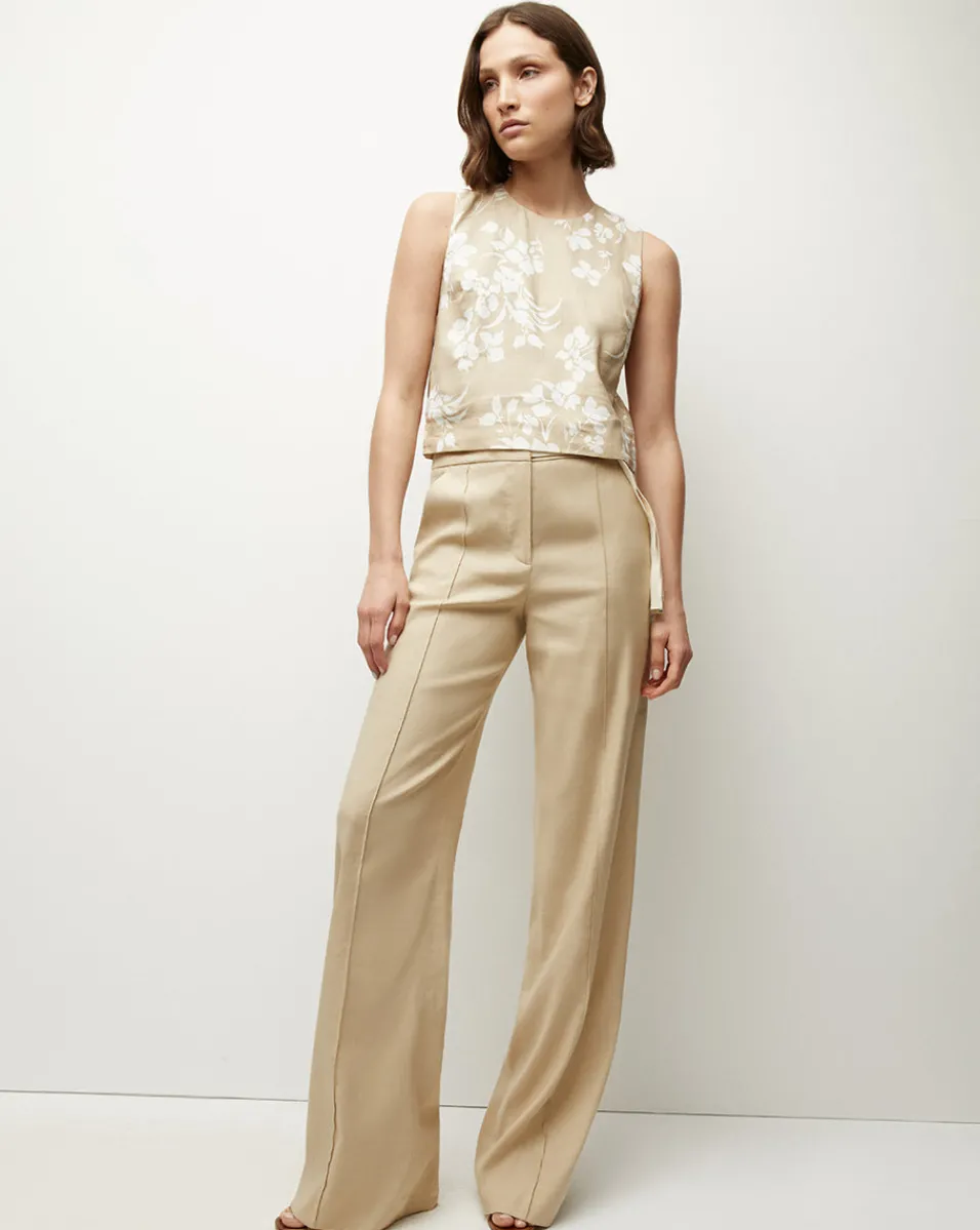 Veronica Beard Tops*Clarendon Stretch-Linen Top in Stone Khaki/Off-White StoneKhaki/Off-White