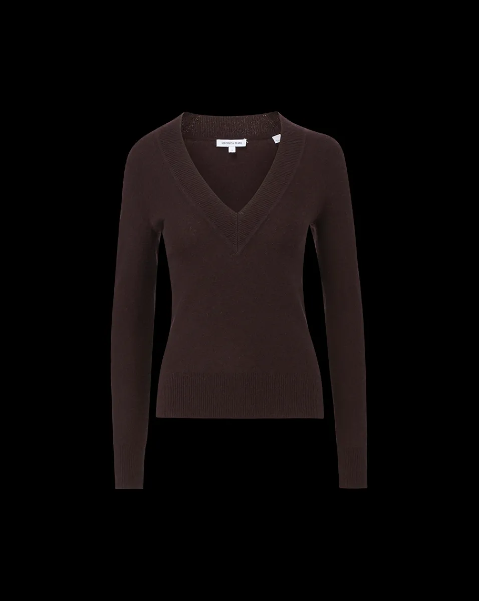 Veronica Beard Sweaters|Tops*Coleta V-Neck Cashmere Sweater in Dark Chocolate DarkChocolate